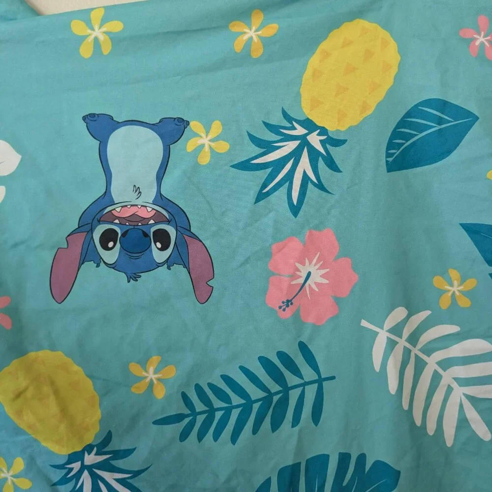 Disney Stitch Teal Twin Size Top Sheet Tropical Leaves Lilo and Stitch